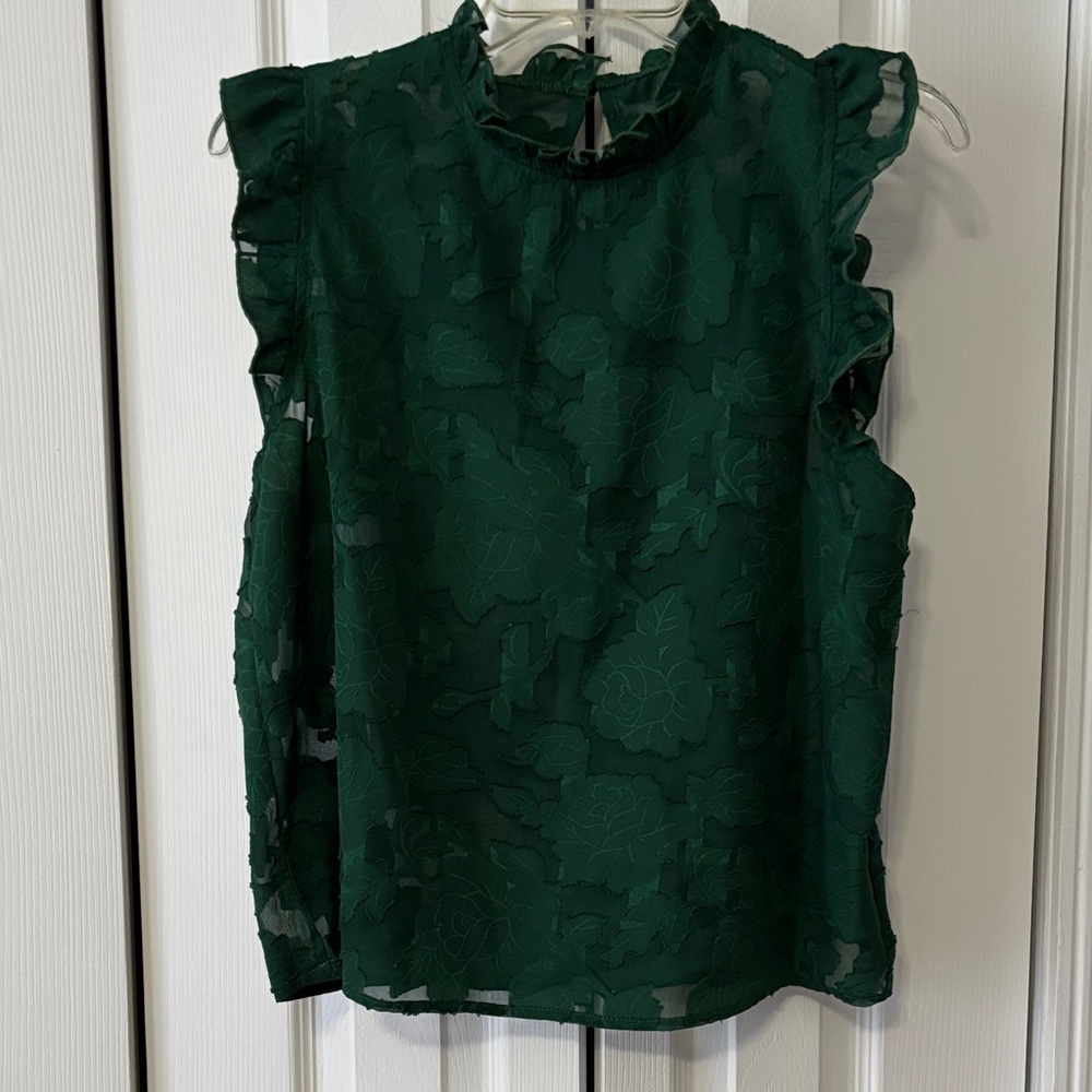 SHEIN Dark Green Ruffled Blouse